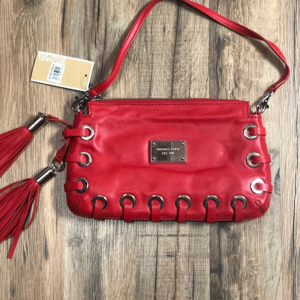 Michael Kors red leather clutch